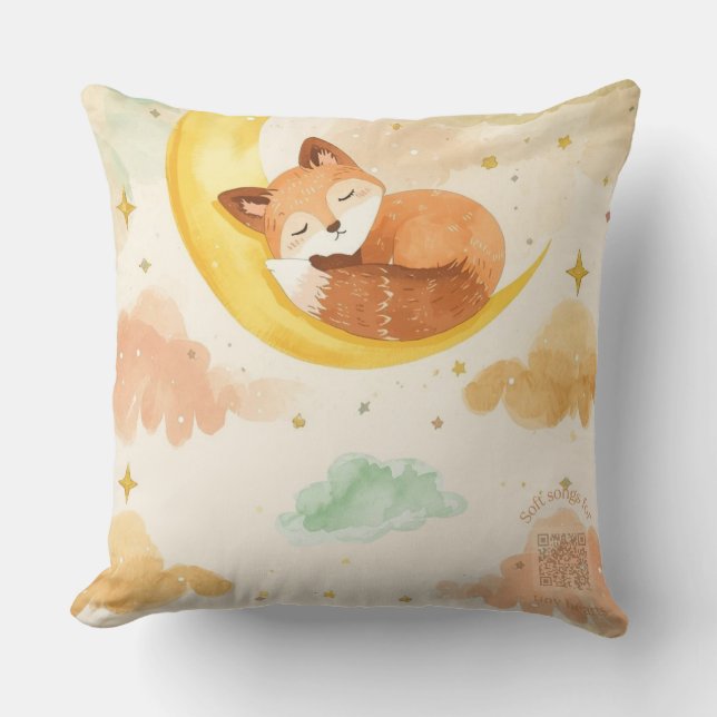 Sleeping Baby Fox Watercolor Pillow | Golden Moon Kudde (Framsida)