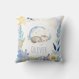 Sleeping Baby Leopard Boho Namn Nursery Pillow Kudde