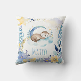 Sleeping Baby Otter Boho Namn Nursery Pillow Kudde