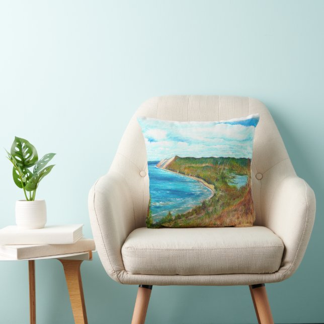 Sleeping Bear Dunes Lakeshore Michigan Beach Throw Kudde (Stol)