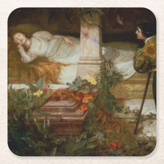 Sleeping Beauty (Pretty Princess From Fairy Tale) Underlägg Papper Kvadrat (Framsidan)