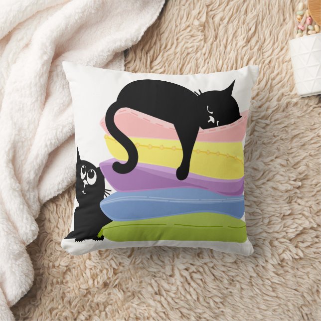 Sleeping Black Cat Rainbow Throw Pillow Kudde (Filt)