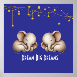 Sleeping Boho Elephants Dream Big Dreams Poster