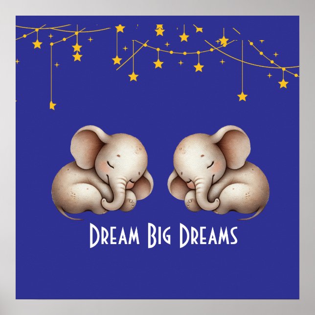 Sleeping Boho Elephants Dream Big Dreams Poster (Framsidan)