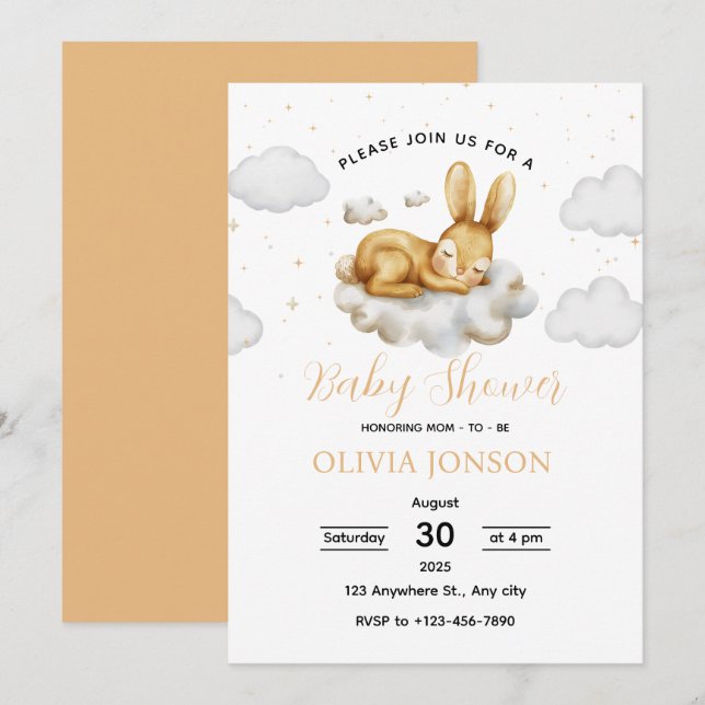 Sleeping Bunny Baby Shower Invitation Inbjudningar (Fram/baksida)