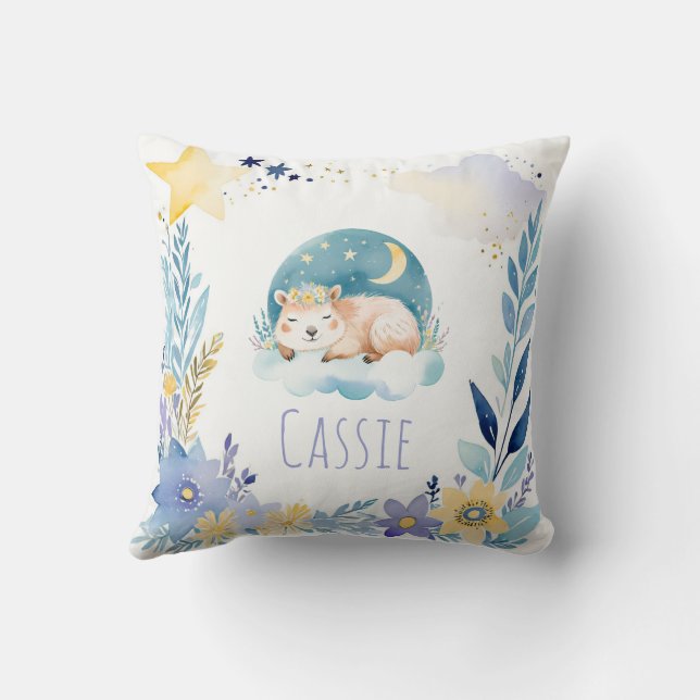 Sleeping Capybara Boho Namn Nursery Pillow Kudde (Baksida)