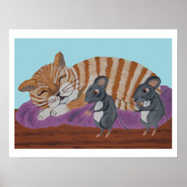Sleeping Cat and Sneaky Mice Poster