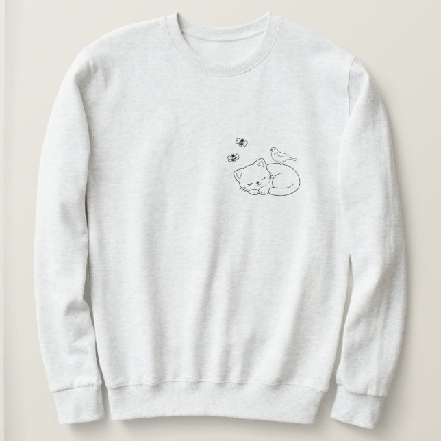 Sleeping Cat Line Art T Shirt (Design framsida)