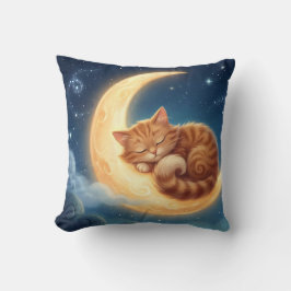 Sleeping Cat on Moon Nursery Throw Pillow Kudde