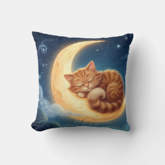 Sleeping Cat on Moon Nursery Throw Pillow Kudde