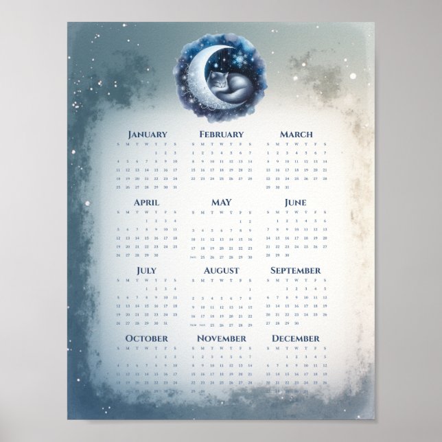 Sleeping Cat on the Moon 2026 Calendar Dreamy  Poster (Framsidan)