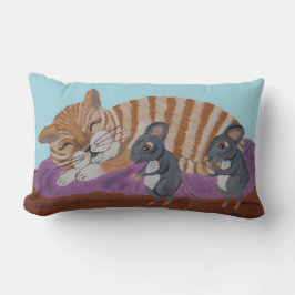 Sleeping Cat with Sneaky Mice Throw Pillow Lumbarkudde