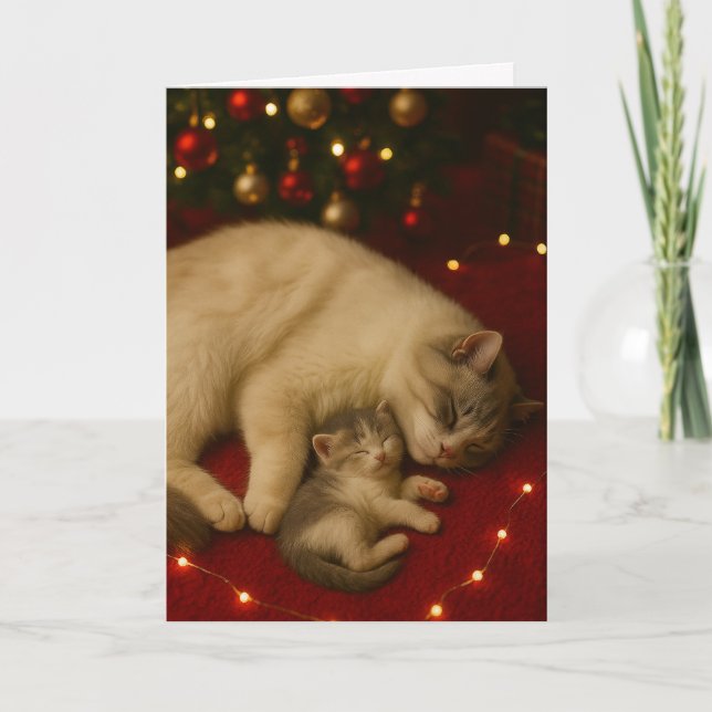 Sleeping Cats Christmas Folded Greeting Kort (Framsida)