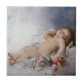 Sleeping Cherub (Putto) (från Léon Bazille Perraul Kakelplatta