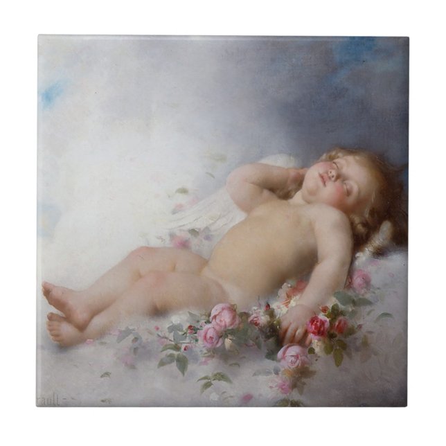 Sleeping Cherub (Putto) (från Léon Bazille Perraul Kakelplatta (Framsidan)
