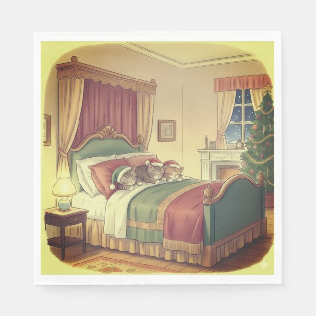 Sleeping Christmas Cats Napkins Pappersservett (Framsidan)