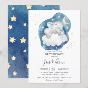 Sleeping Elephant Twinkle Star Baby Shower Boy Inbjudningar