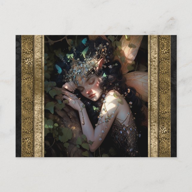 Sleeping Fairy Girl Fantasy Art Vykort (Framsida)