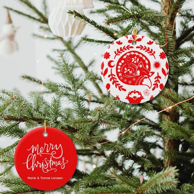 Sleeping Fox Folk Art Custom Julgransprydnad Keramik (Skapare uppladdad)