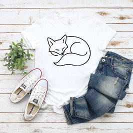Sleeping Fox Line Art – Minimal Nature Animal  T Shirt