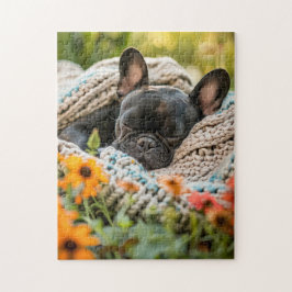Sleeping Frenchie In Flower Meadow Pussel
