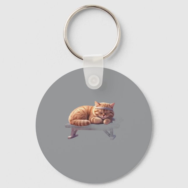 Sleeping Ginger Cat Keychain Nyckelring (Framsida)