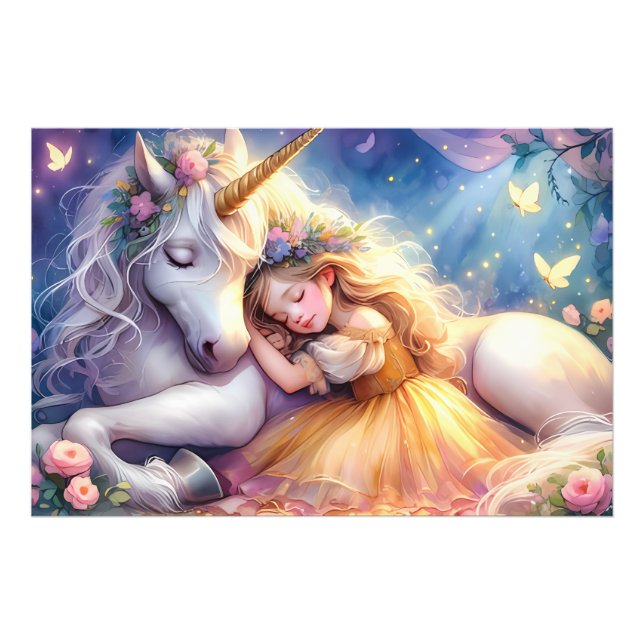 Sleeping Girl Unicorn Dreamscape Fototryck (Framsidan)