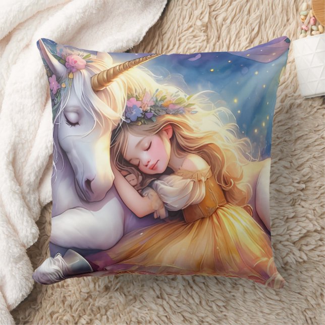 Sleeping Girl Unicorn Dreamscape Kudde (Filt)