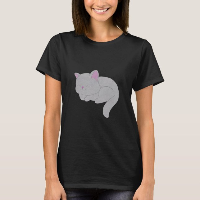 Sleeping Grey Kitten T-Shirt (Framsida)