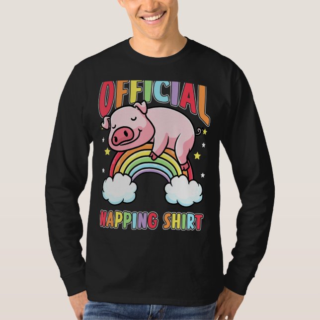 Sleeping Gris Rainbow Hog Pajama Napping Piglet T Shirt (Framsida)