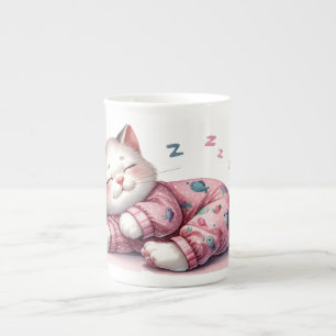 Sleeping Kitten i Pajamas Bone China Mugg Benporslin Mugg