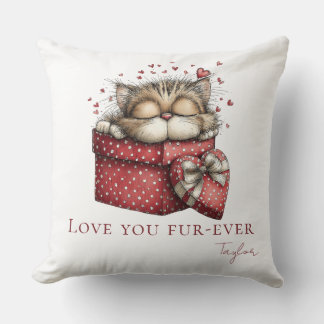 Sleeping Kitten Love You Fur-Ever Throw Pillow Kudde