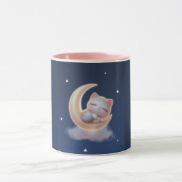 Sleeping Kitten on Moon – Cute Kawaii Cat Mug Mugg