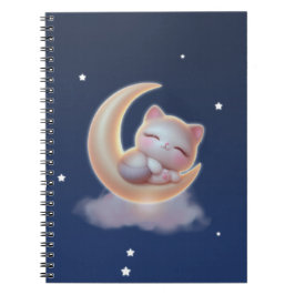 Sleeping Kitten on Moon – Cute Kawaii Cat Notebook Anteckningsbok