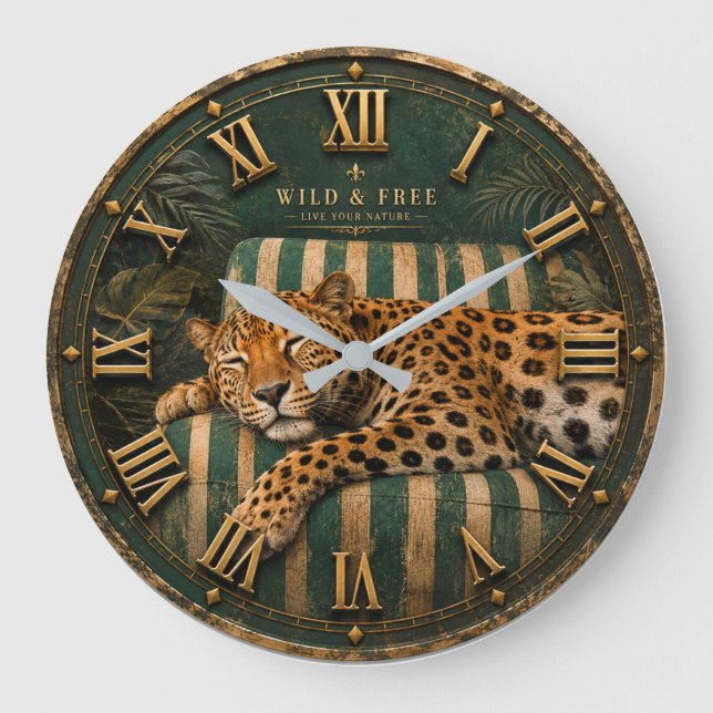 Sleeping Leopard Luxury Jungle  Stor Klocka (Framsida)