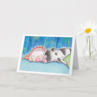 Sleeping Mini Pigs Piglets Folded Greeting Card Kort