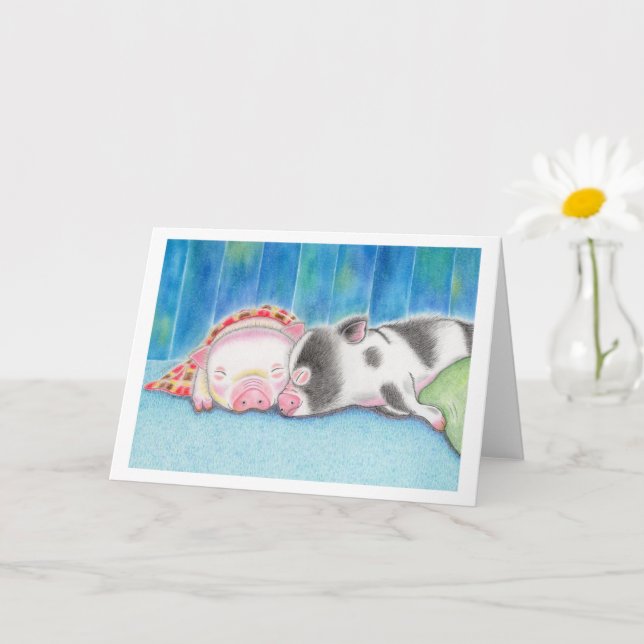Sleeping Mini Pigs Piglets Folded Greeting Card Kort (Liten växt)