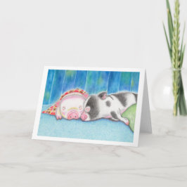 Sleeping Mini Pigs Piglets Folded Greeting Card Kort