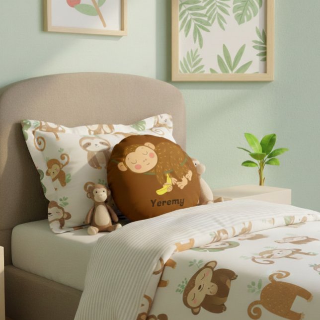 Sleeping Monkey Cartoon Round Pillow Rund Kudde (Skapare uppladdad)