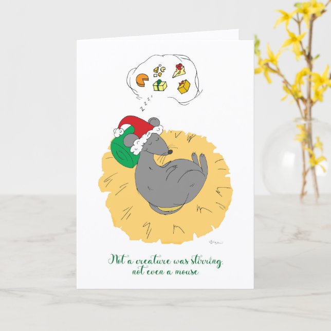 Sleeping Mouse Christmas Card Cute Holiday Kort (Gul blomma)