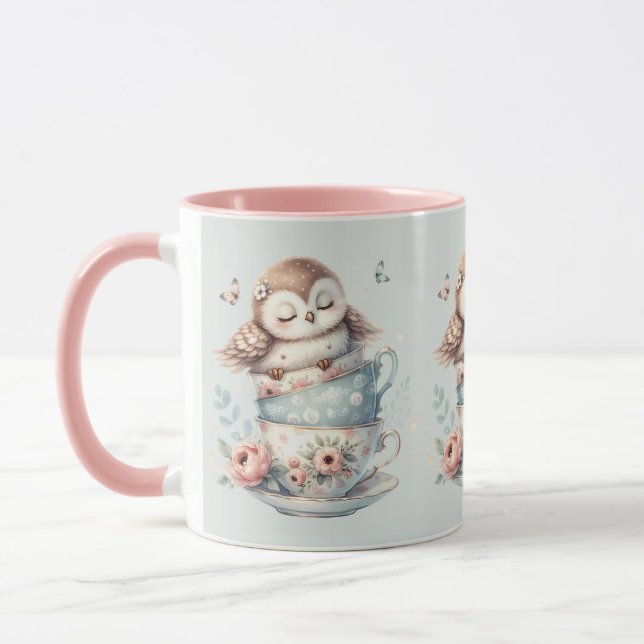 Sleeping Owl in Stacked Floral Teacups Mugg (Vänster)