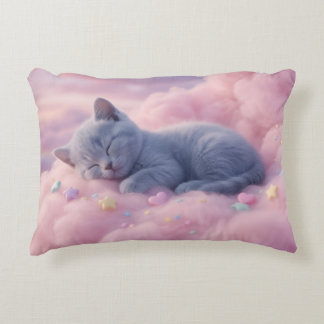 Sleeping Pastel Kitten on Fluffy Pink Clouds Art Prydnadskudde