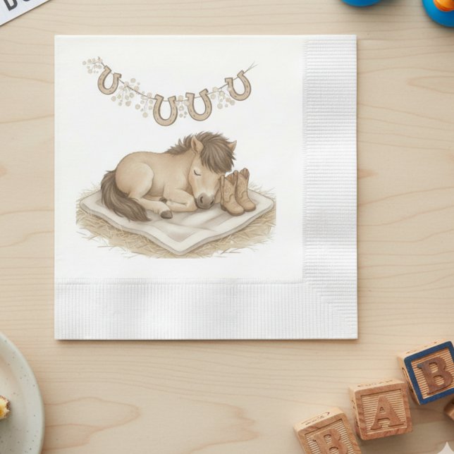Sleeping Pony Western Baby Shower Napkin Pappersservett (Sweet western baby shower napkin)