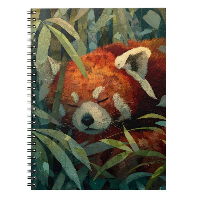 Sleeping Red Panda Lush Bamboo Art Anteckningsbok (Framsidan)