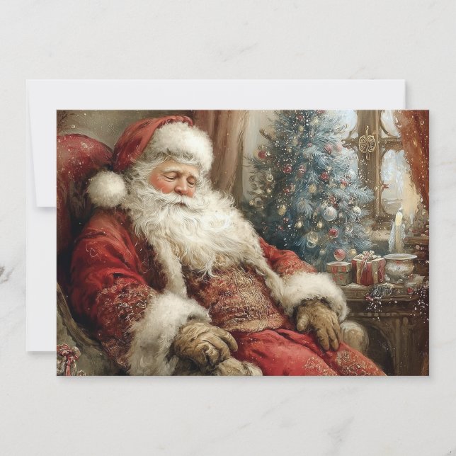 Sleeping Santa Claus Happy Holidays Flat Kort (Framsida)