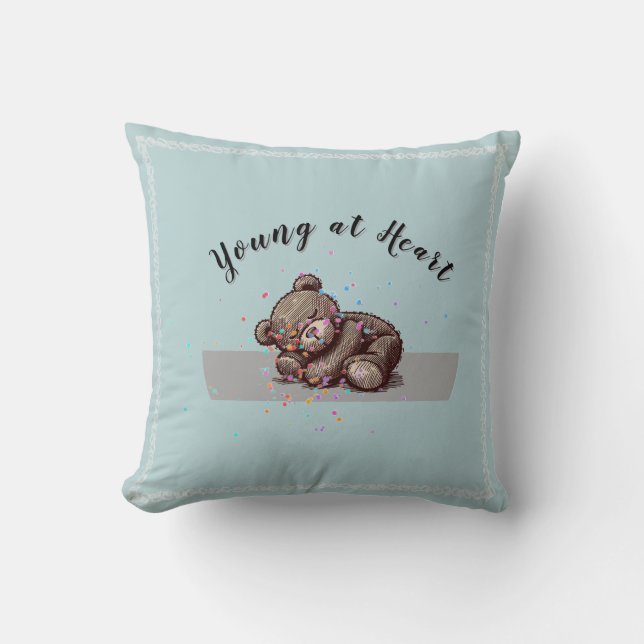 Sleeping Teddy Bear Throw Pillow Kudde (Framsida)