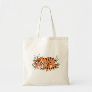 Sleeping Tiger Floral Illustration – Cute Cozy Wil Tygkasse