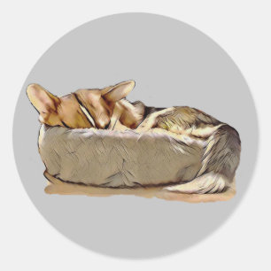 Sleeping Tricolor Welsh Corgi Sticker Runt Klistermärke