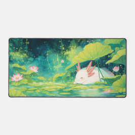 Sleeping White Axolotl Pink Lotus Pond