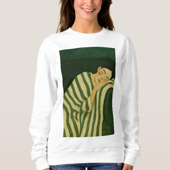 Sleeping Woman on Green Couch T Shirt (Framsida)
